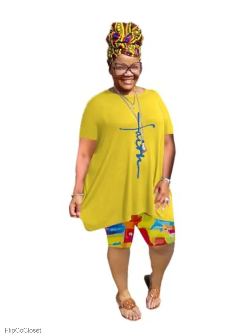 Plus Size 2 Piece Lounge Set Short Sleeve Tunic Top & Shorts Polyester Elastane